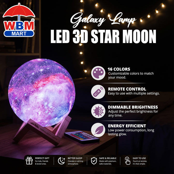 Galaxy Lamp, LED 3D Star Moon Light with Wood Stand | WBM Smart