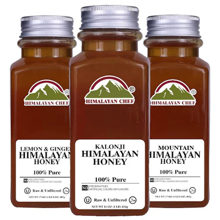 Honey + Lemon &amp; Ginger + Kalonji Honey - 3 lbs (1440g) - Pack of 3 | Himalayan Chef