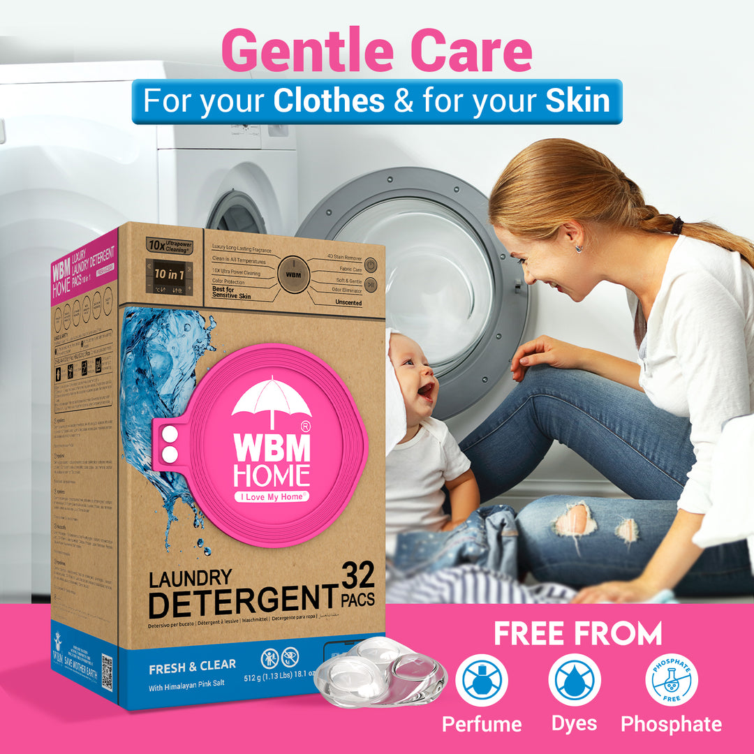 Laundry Pods (Fresh &amp; Clear Scent Free) Box - 32 Pcs | WBM Home
