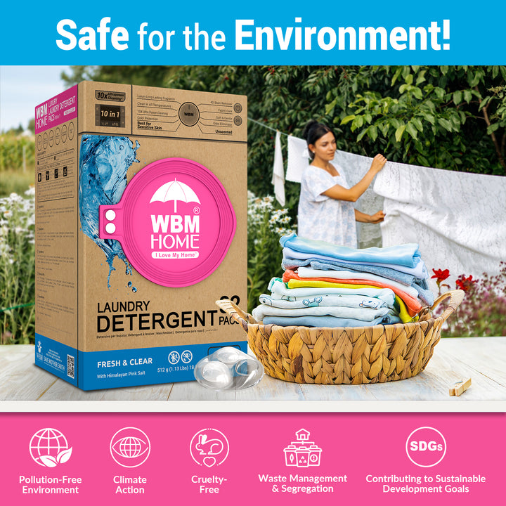 Laundry Pods (Fresh &amp; Clear Scent Free) Box - 32 Pcs | WBM Home