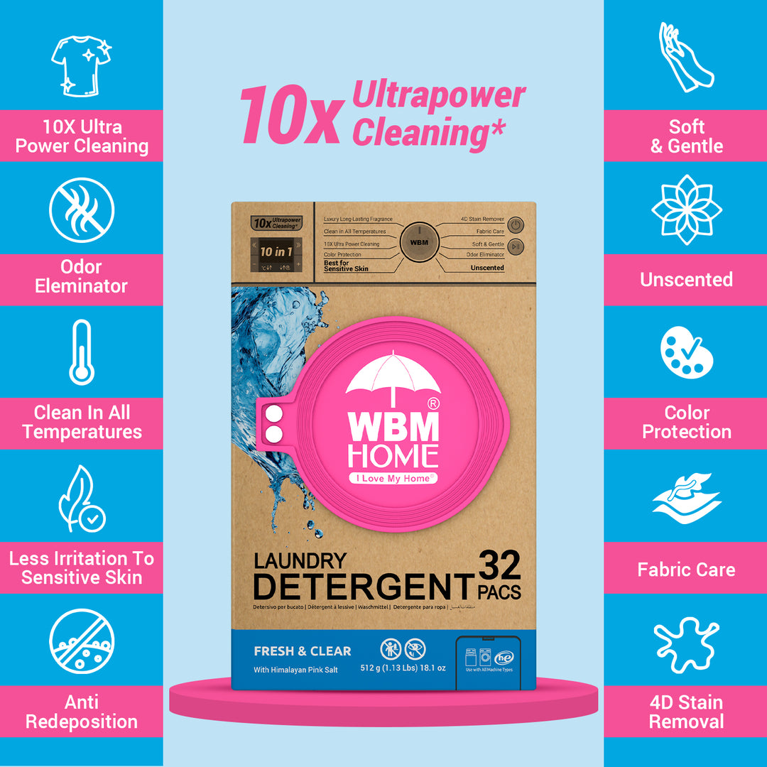Laundry Pods (Fresh &amp; Clear Scent Free) Box - 32 Pcs | WBM Home