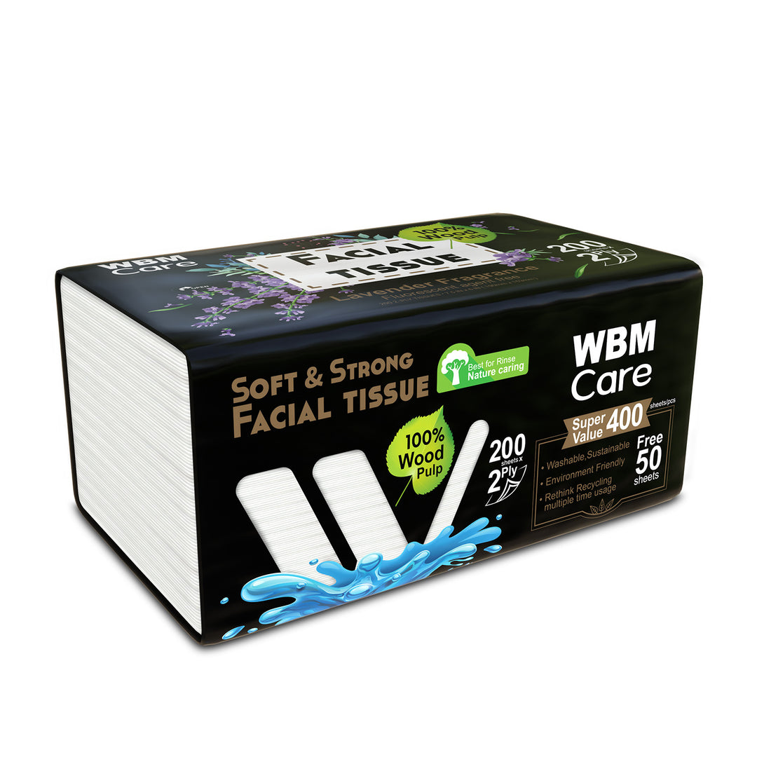 Facial Tissues Medium Lavender 2 Ply - (200 Sheets) | WBM Care