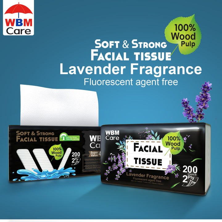 Facial Tissues Medium Lavender 2 Ply - (200 Sheets) | WBM Care