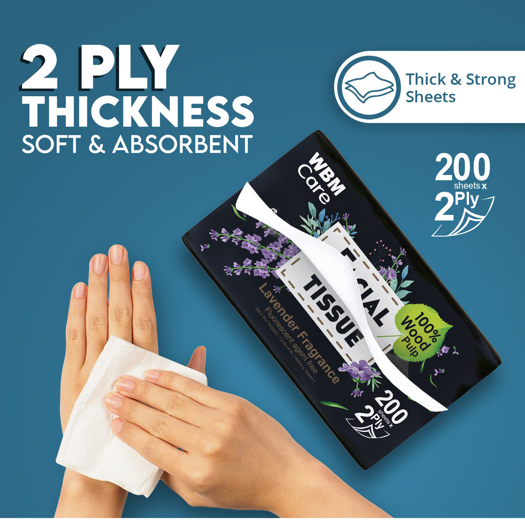 Facial Tissues Medium Lavender 2 Ply - (200 Sheets) | WBM Care