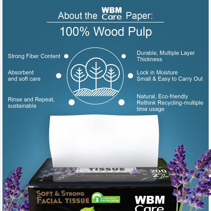 Facial Tissues Medium Lavender 2 Ply - (200 Sheets) | WBM Care
