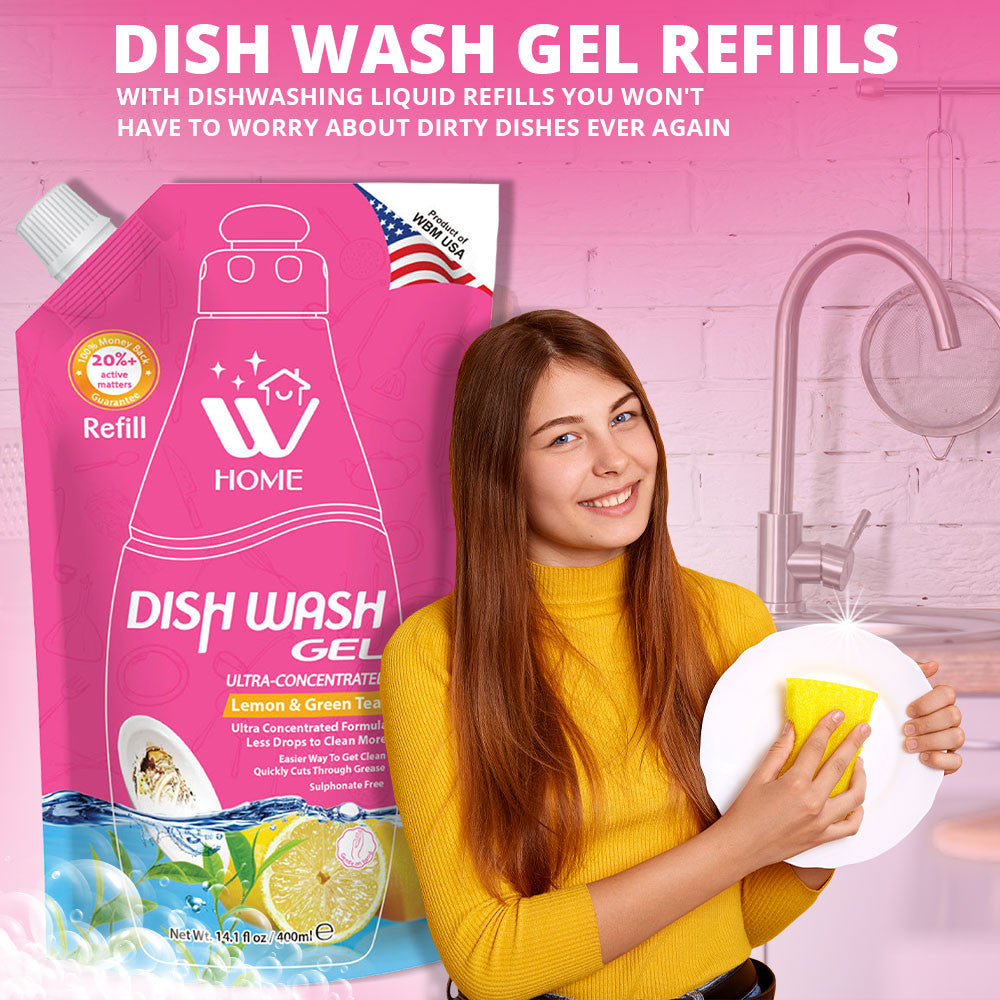 Dish Wash Gel Refill Lemon &amp; Green Tea - 400 ml | WBM Home