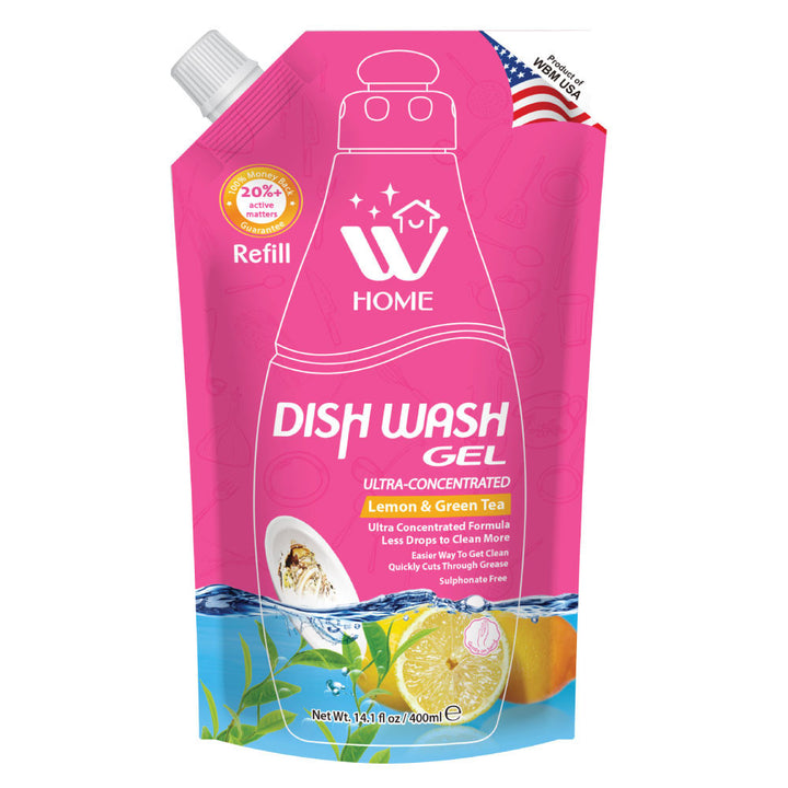 Dish Wash Gel Refill Lemon &amp; Green Tea - 400 ml | WBM Home
