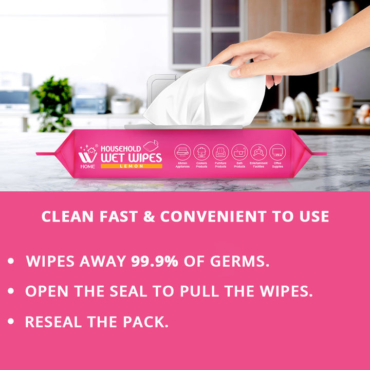 Household Wet Wipes Lemon, 80Pcs | WBM Home