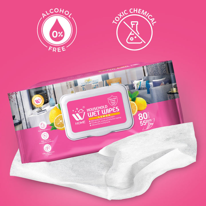 Household Wet Wipes Lemon, 80Pcs | WBM Home