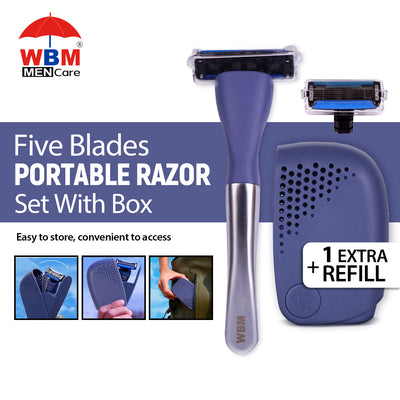 Portable Five Blade Men Razor with Storage Box & Extra Refill | WBM Men Care