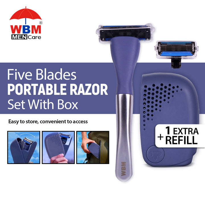 Portable Five Blade Men Razor with Storage Box &amp; Extra Refill | WBM Men Care