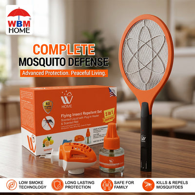 Dengue Defense Kit (Flying Insect Killer Racket + Liquid Repellent Machine with 45 ml Refill & Mat) | WBM Home