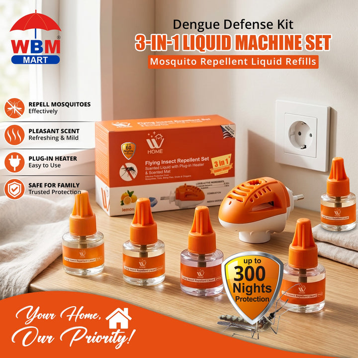 Dengue Defense Kit | 3-in-1 Liquid Machine Set + Mosquito Repellent Liquid Refills | WBM Home