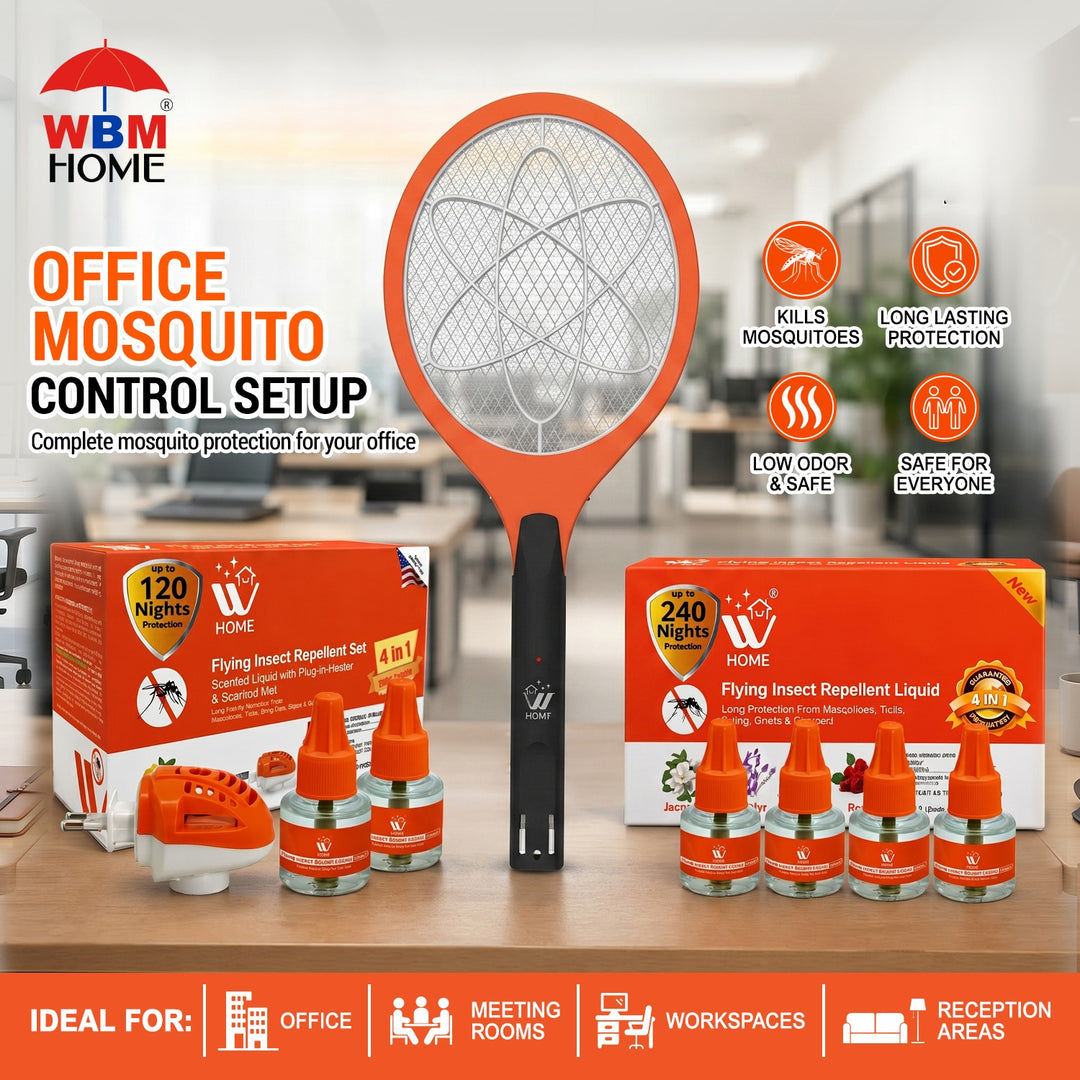 Office Mosquito Control Bundle – Machine + Liquid + Racket Combo | WBM Mart