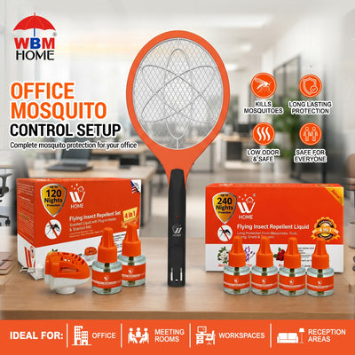 Office Mosquito Control Bundle – Machine + Liquid + Racket Combo | WBM Mart