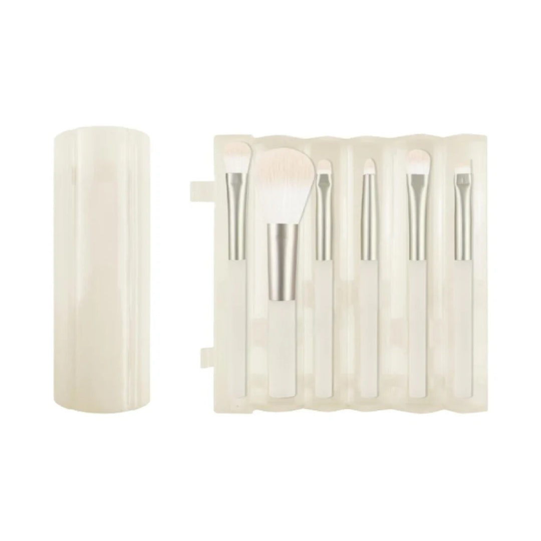 Makeup Brush  Portable Series 6-Piece Set with Cylinder Holder (Warm Beige) | WBM MART