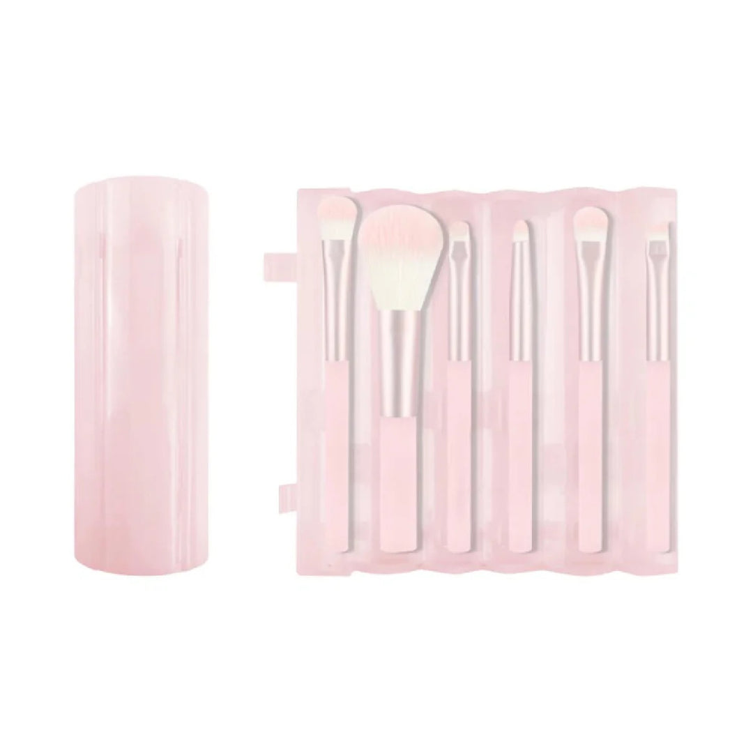 Makeup Brush Portable Series 6-Piece Set with Cylinder Holder (Sakura Pink)| WBM MART