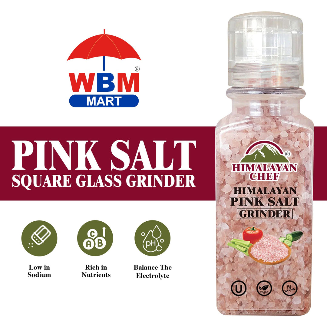 Pink Salt Square Glass Grinder - 368g | Himalayan Chef