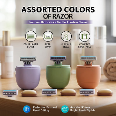 All In One Portable Women Razor with Extra Refill & Soap Bar (Any Random Color) | WBM Beauty