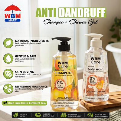Anti Dandruff Shampoo + Shower Gel Each Pack 2 500ml | WBM Care