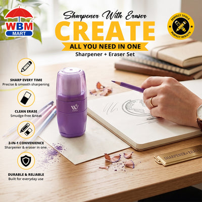 Sharpener With Eraser Set (Purple) | WBM World