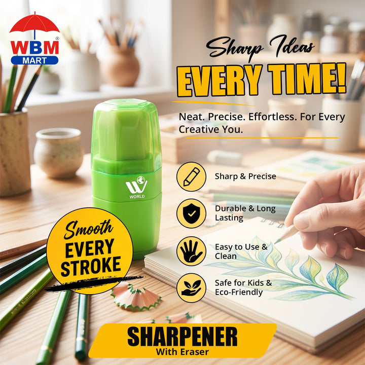 Sharpener With Eraser Set (Green) | WBM World