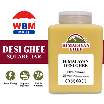 Desi Ghee - Square Plastics Jar Large | 3.7 lbs (1700) ml) | Himalayan Chef