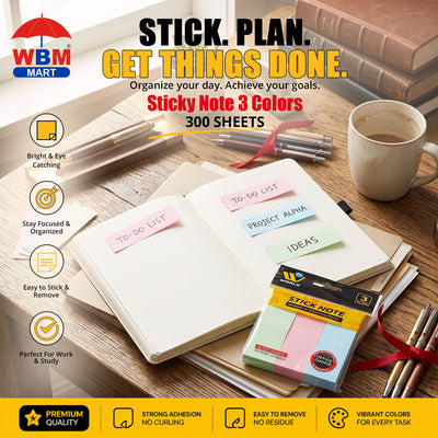 Sticky Note 3 Colors - 300 Sheets | WBM World