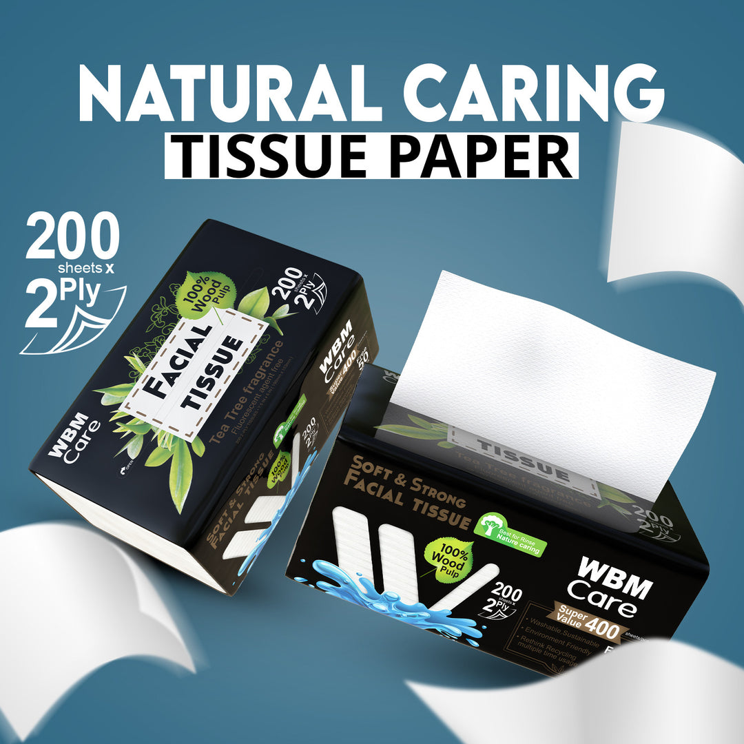 Facial Tissues Medium Tea Tree 2 Ply - (200 Sheets) | WBM Care