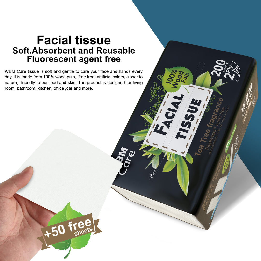 Facial Tissues Medium Tea Tree 2 Ply - (200 Sheets) | WBM Care
