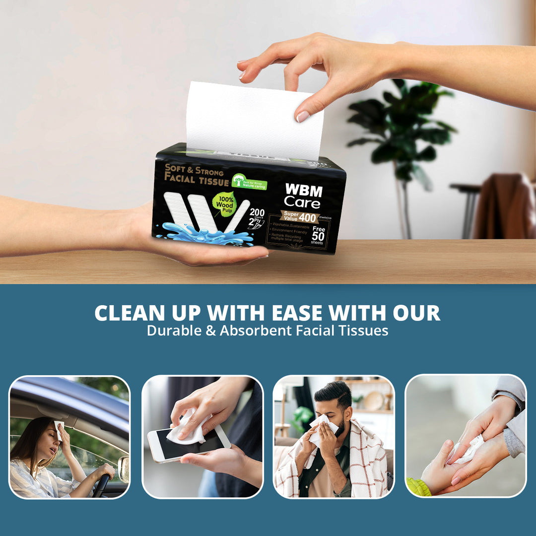 Facial Tissues Medium Tea Tree 2 Ply - (200 Sheets) | WBM Care