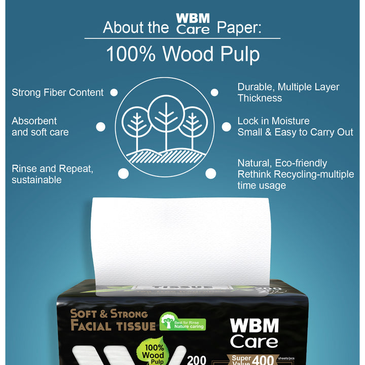 Facial Tissues Medium Tea Tree 2 Ply - (200 Sheets) | WBM Care