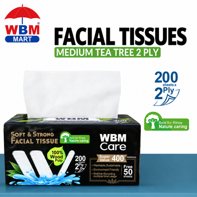 Facial Tissues Medium Tea Tree 2 Ply - (200 Sheets) | WBM Care