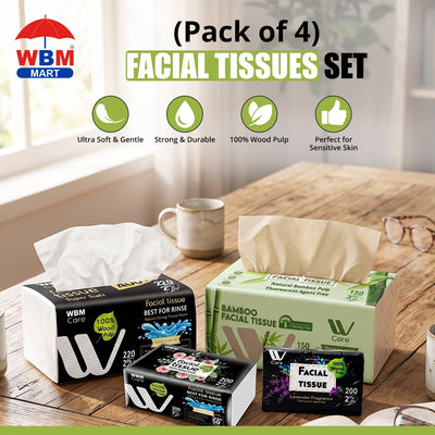 Pack of 4 Facial Tissues Set | Facial Tissues, Lavender Facial Tissues Rose Facial Tissues, Bamboo Facial Tissues | WBM Care