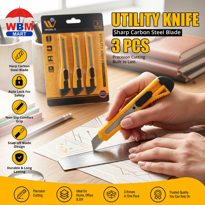 Utility Knife Sharp Carbon Steel Blade - 3 Pcs | WBM World
