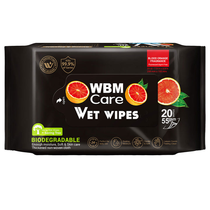 Biodegradable Wet Wipes, Blood Orange - 20 Pcs | WBM Care