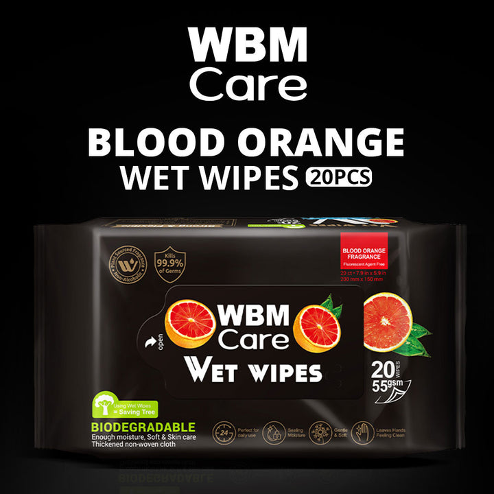 Biodegradable Wet Wipes, Blood Orange - 20 Pcs | WBM Care