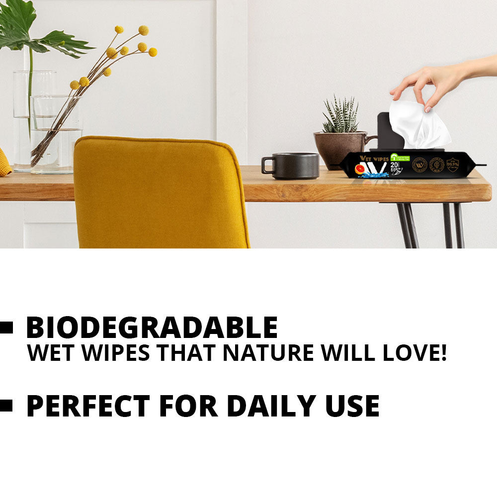 Biodegradable Wet Wipes, Blood Orange - 20 Pcs | WBM Care