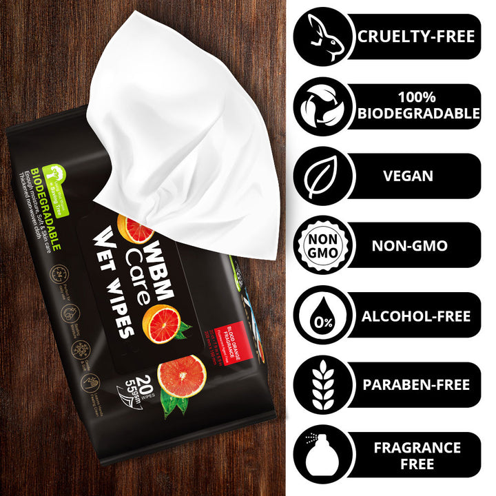 Biodegradable Wet Wipes, Blood Orange - 60 Pcs | WBM Care